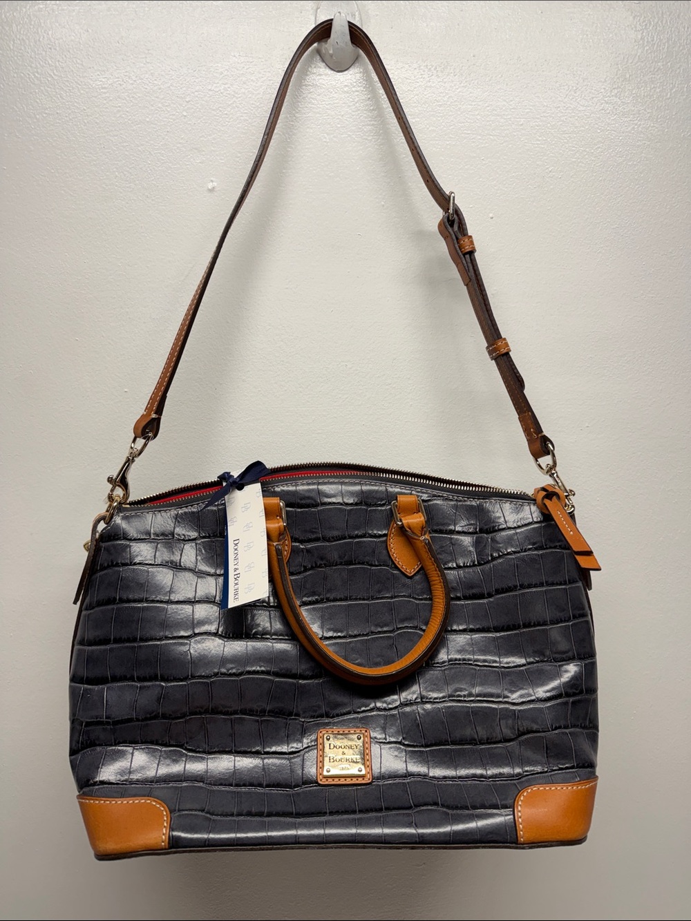 Dooney & Bourke Croc Embossed Satchel Bag Purse Handbag Crossbody Gray New 3C968